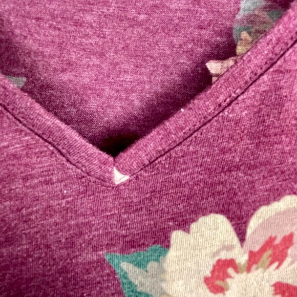 EVRI Everyday Tee Plum Floral V-Neck Long Sleeve Relaxed Fit Cotton Blend 2X - Picture 6 of 13